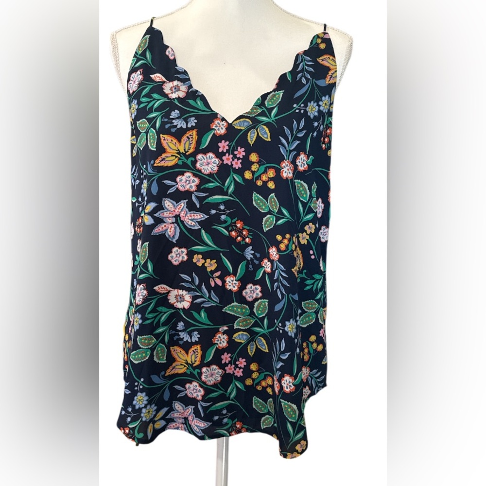 LOFT Navy Floral Sleeveless Blouse